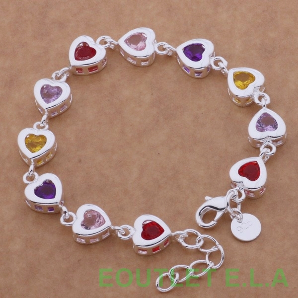 RAINBOW HEART CRYSTALS SILVER BRACELET-18 to 24.5cm